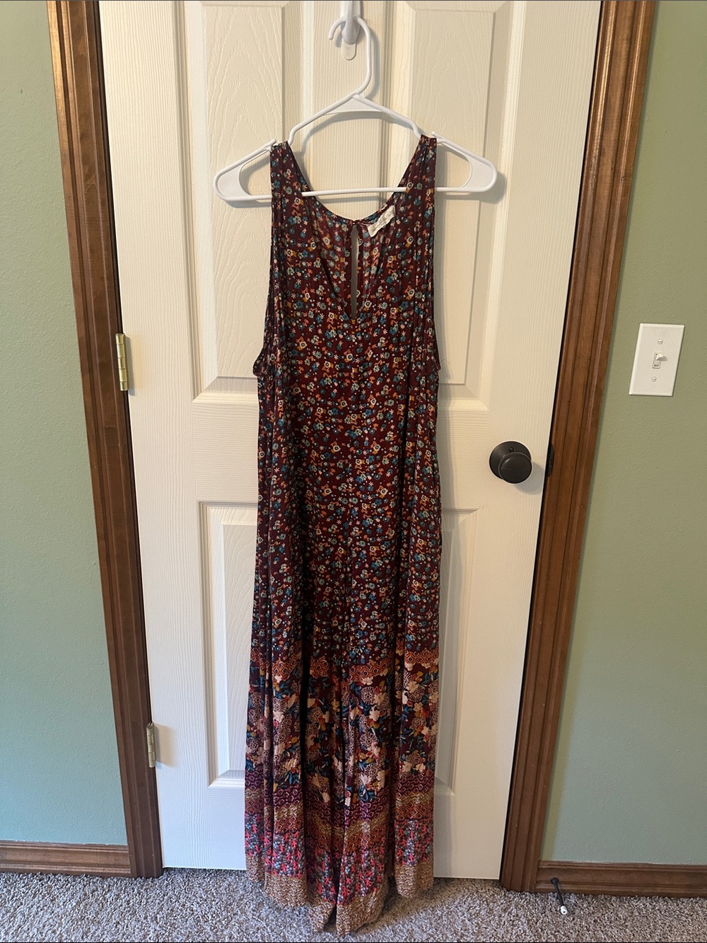 NATURAL LIFE Burgundy Floral Boho Jumpsuit